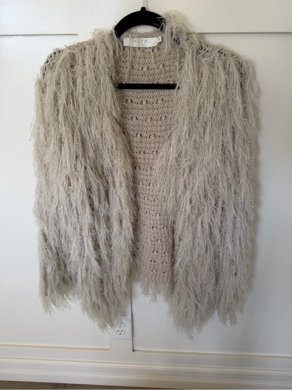 ASTR Neutral Cream Shag Open-Front Cardigan